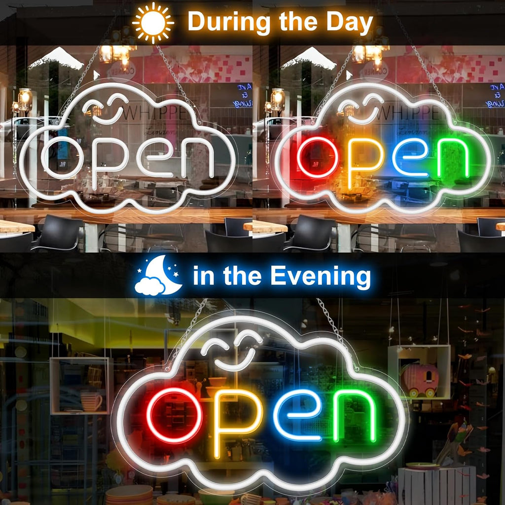 Led Cloud Sign Examples OPEN LED Sign – Cloud Shape | Fixed Rainbow Glow Neon Sign | 2 Sizes