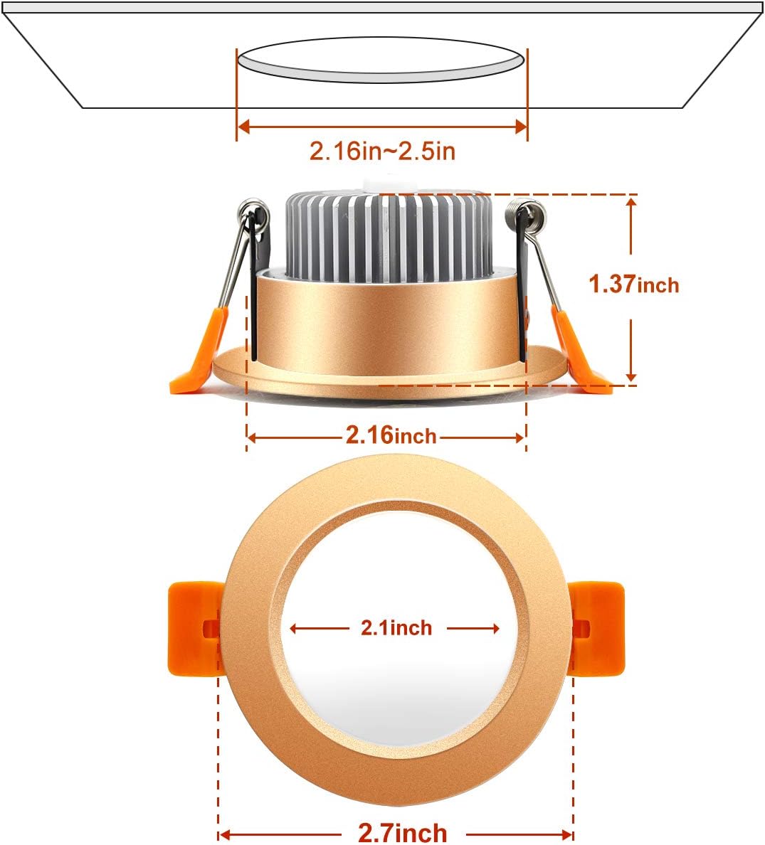 ECO-1 Series Frosted LED Downlight – Gold Housing – TRIAC Dimmable – 3W/5W/7W/9W – 4-Pack/10-Pack – 2700K–6000K – 100–130V / 200–240V