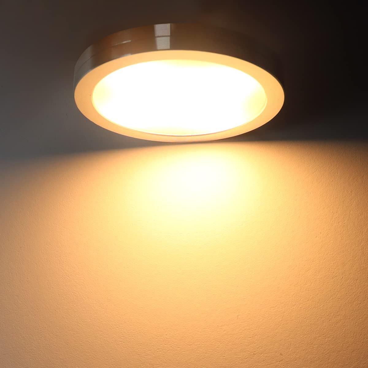 3 / 6 Pack LED Puck Cabinet Lights – Warm White / Daylight White | Silver Finish | 12V Adapter with US / UK Plug | Touch Dimmable | Adhesive Mount | for Kitchen & Under Cabinet