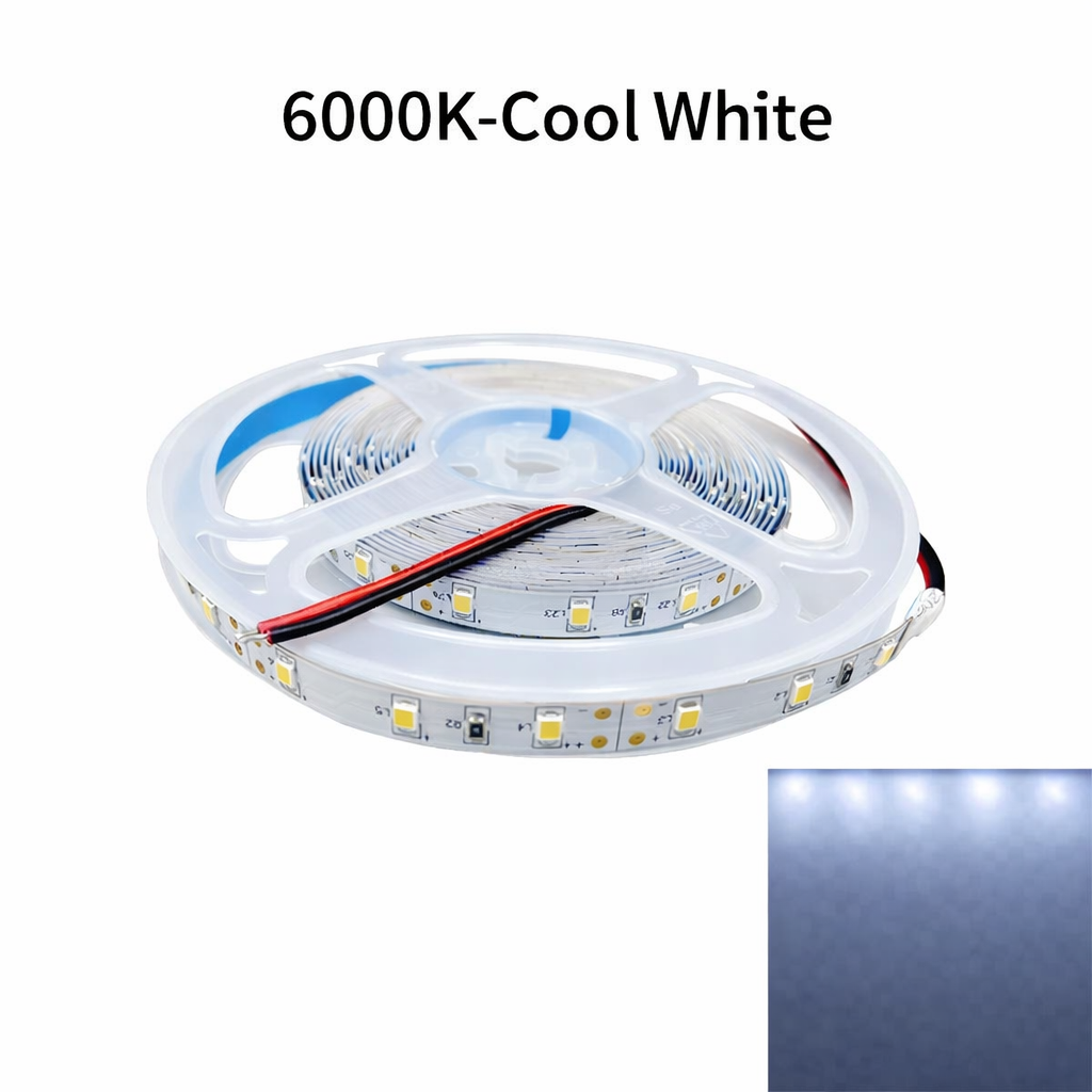 DC24V SMD2835 Single Color LED Strip Light – 60 LEDs/m | 8mm PCB | 0.2W per LED | High Brightness | IP00 / IP67 | Warm White / Natural White / Cool White / Blue | for Mirror, Kitchen Cabinet, Bedroom | 5/50M