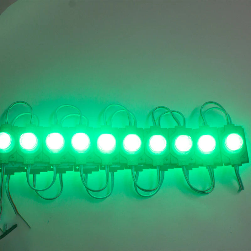 12V 1.5W LED Module with Lens, 20pcs/String, 150LM, IP65 Waterproof Sign Module for Light Box, Channel Letter, and Signage Backlighting – 6500K / 3000K / Red / Green / Blue / Yellow / Pink