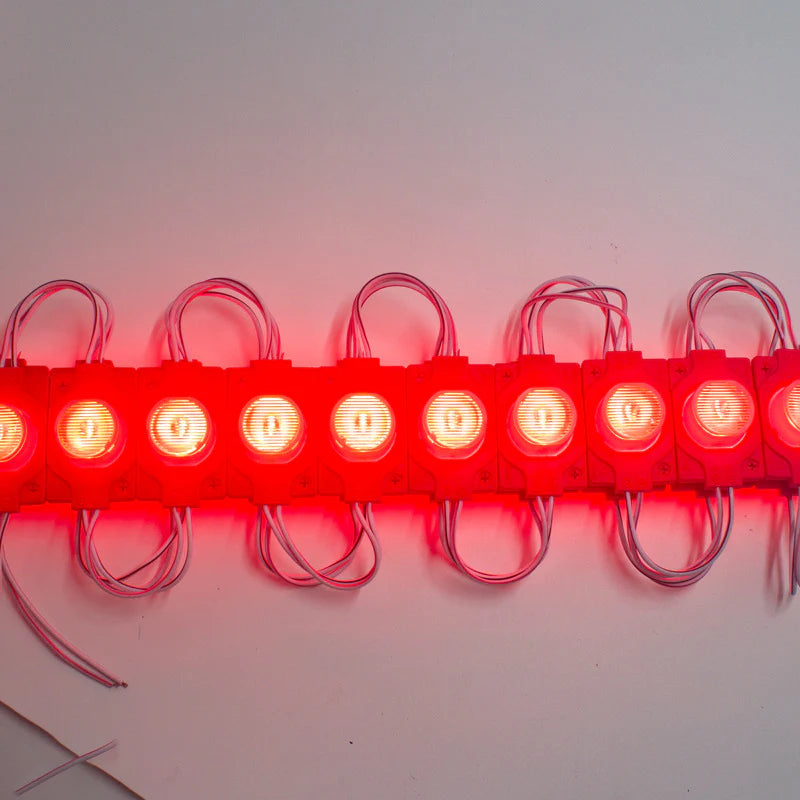 12V 1.5W LED Module with Lens, 20pcs/String, 150LM, IP65 Waterproof Sign Module for Light Box, Channel Letter, and Signage Backlighting – 6500K / 3000K / Red / Green / Blue / Yellow / Pink