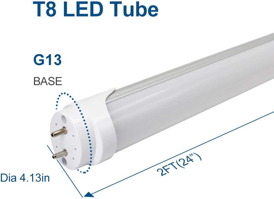 2ft Retrofit T8 LED Tube Light – 10W – Frosted Cover – Warm / Natural / Daylight White – 4-Pack / 20-Pack – Ballast Bypass – Non-Dimmable