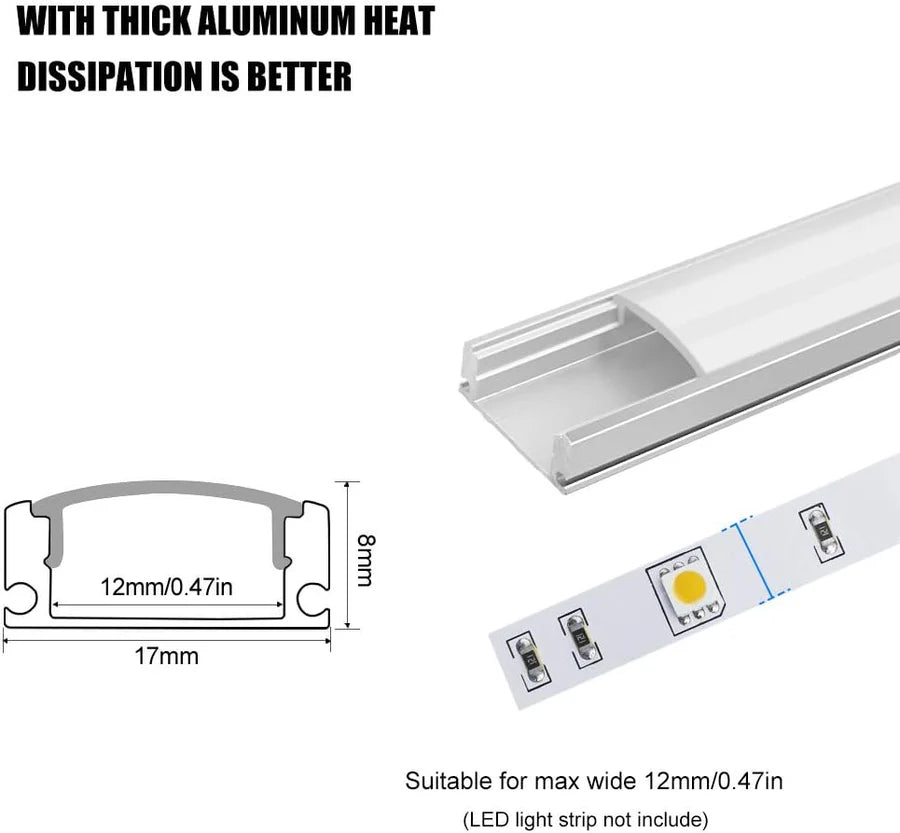 U Shape LED Aluminum Channels – Fit for 1 to 12mm LED Strip | 1Meter | Silver / Black | Milky White / Black Cover | With Installation Accessories | Bendable | 5 / 6 / 10 / 12 / 20 / -Pack | Local Stock US/UK