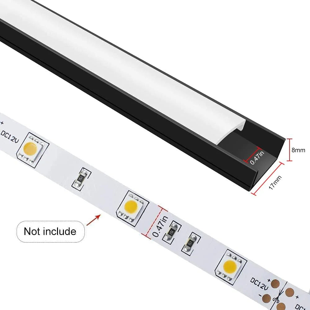 U Shape LED Aluminum Channels – Fit for 1 to 12mm LED Strip | 1Meter | Silver / Black | Milky White / Black Cover | With Installation Accessories | Bendable | 5 / 6 / 10 / 12 / 20 / -Pack | Local Stock US/UK