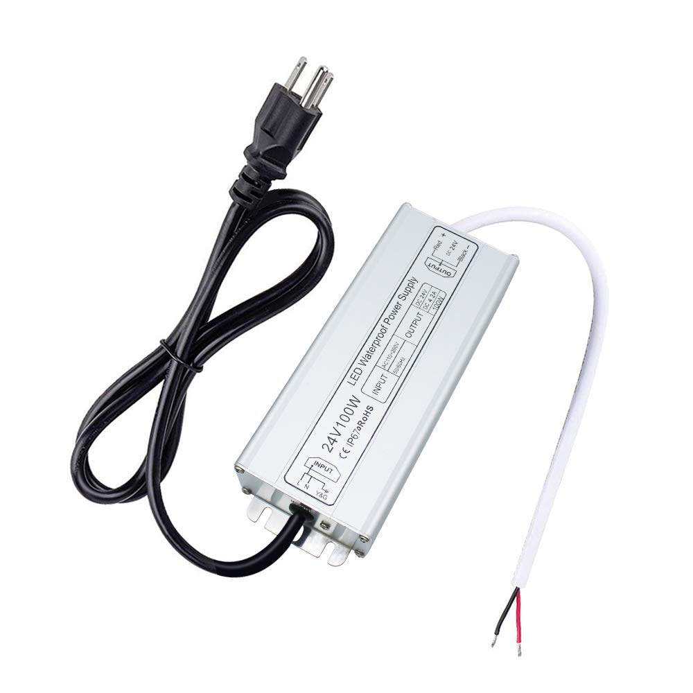 24V Waterproof LED Power Supply 30W–300W, 90–265V Input, Single/Dual Wire Output, Outdoor LED Driver, CE/RoHS/FCC — US/UK/EU Plug & Wire Leads Options