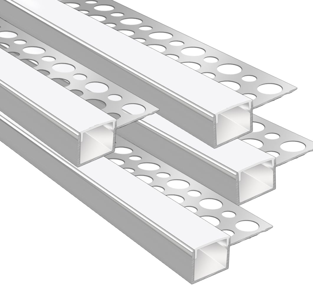 One-Sided Plaster-in Drywall LED Aluminum Channels– Fit for 1 to 13mm LED Strip | 1Meter | Silver | Milky White Cover | 4 / 6 / 10 -Pack | Local Stock US/UK