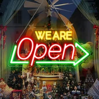 WE ARE OPEN Integrated LED Signs – USB Powered | 16.1×7.8 inch | Arrow Shape LED Window Sign |  Yellow + Red + Green Glow for Storefront Display