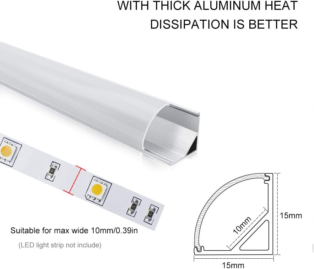 V Shape LED Aluminum Channels – Fit for 1 to 10mm LED Strip | 1Meter | Silver / Black | Milky White / Black Cover | With Installation Accessories | 5 / 6 / 10 / 12 / 20 / -Pack | Local Stock US/UK