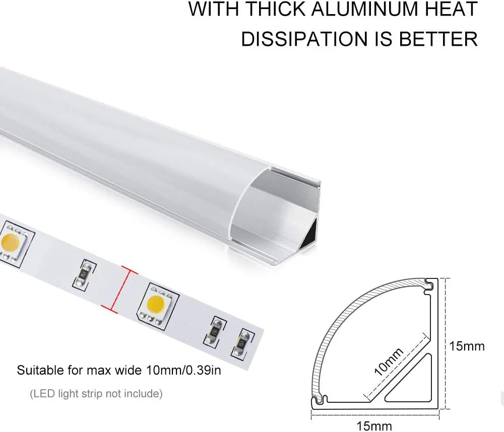 V-Shaped LED Aluminum Channel – For 1 to 10 mm LED Strips | 1 Meter | Silver / Black | Milky / Black Cover | With Mounting Accessories | Pack of 5 / 6 / 10 / 12 / 20 | Local Stock in US / UK