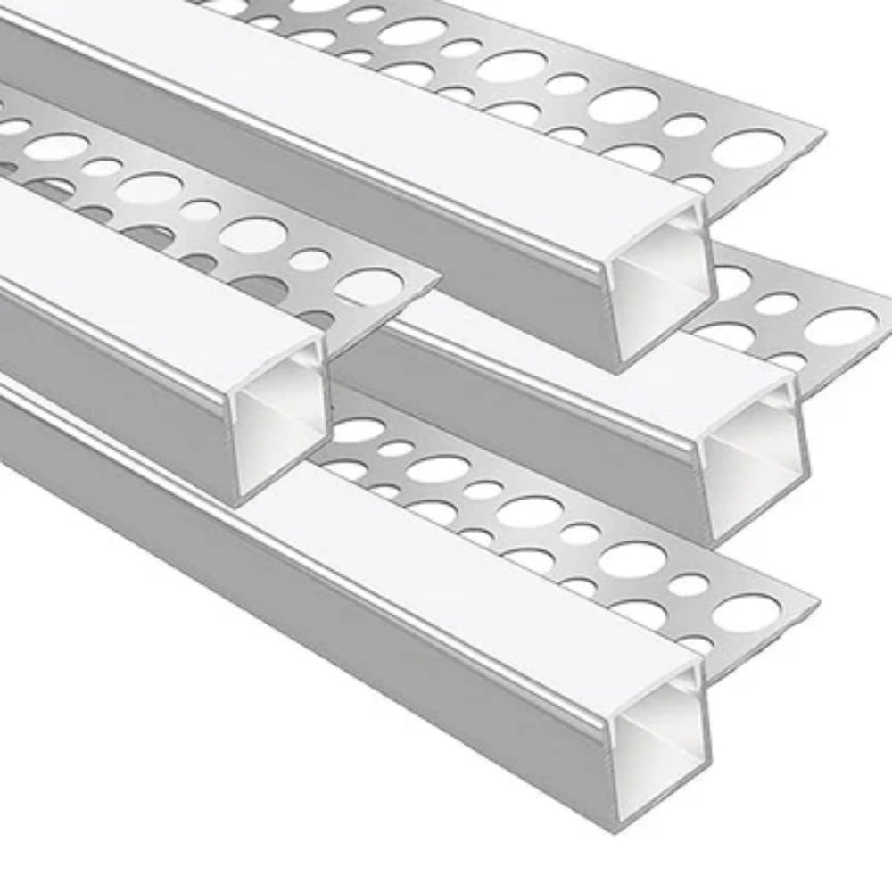 One-Sided Plaster-in Drywall LED Aluminum Channels– Fit for 1 to 9mm LED Strip | 1Meter | Silver | Milky White Cover | 4 / 6 / 10 -Pack | Local Stock US/UK