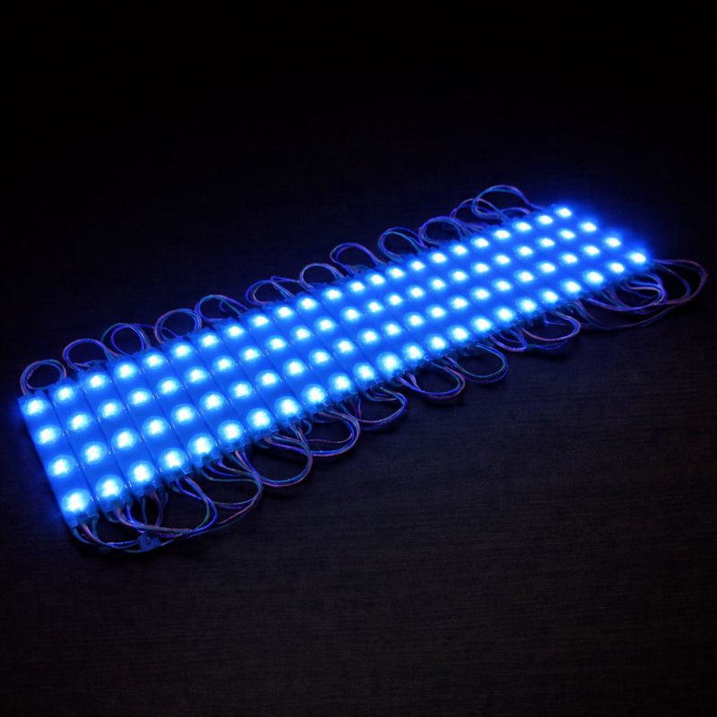 SMD2835 LED Module String – 3 LEDs/Module | 1.5 W 130 lm | 60×13 mm | DC 12 V | IP65 Waterproof with Adhesive Tape | for Light Box & Channel Letter Signage (20-pcs/String)– 10000K / 6500K / 4000K / 3000K / Red / Green / Blue / Yellow / Pink