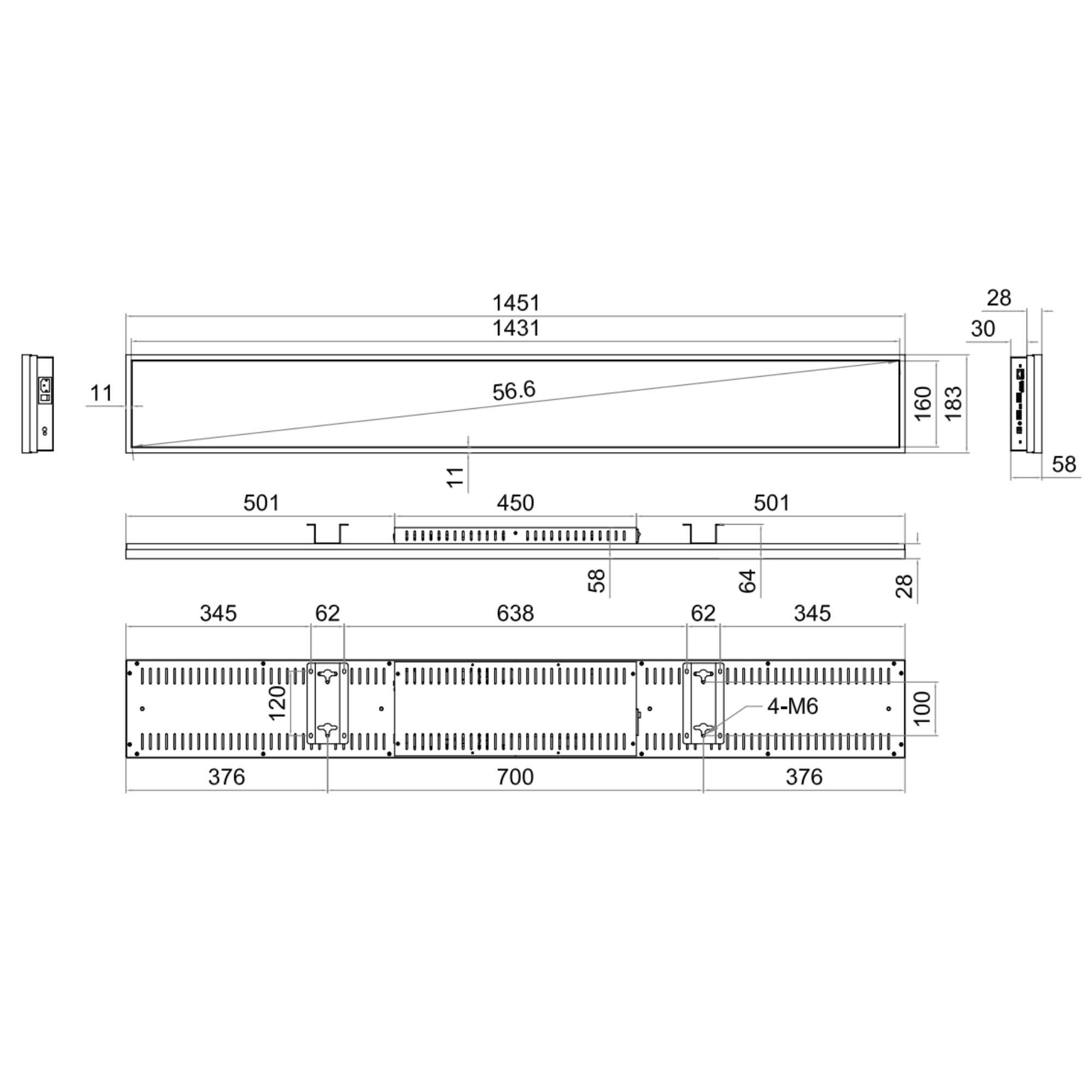 56.6 Inch (1209.6×340.2mm Viewable) Commercial Android Stretched LCD Bar Display | Ultra-Wide Shelf Screen w/ Optional Capacitive Touch | Cloud / USB / Mobile App