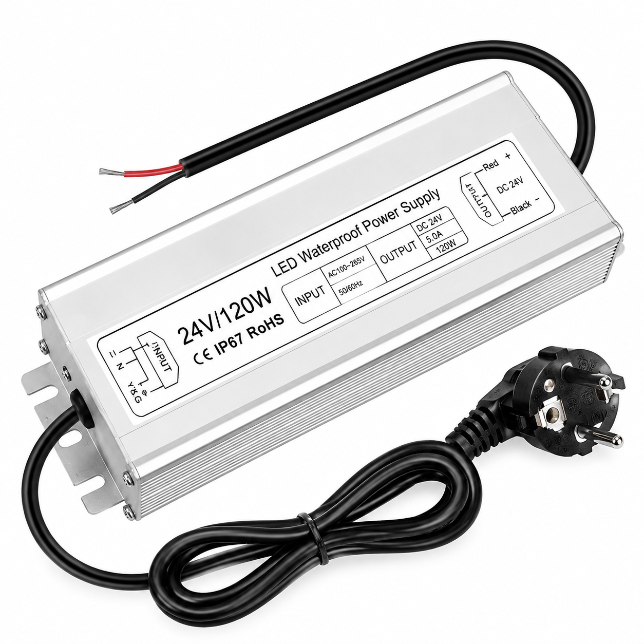 Wasserdichtes 24-V-LED-Netzteil, 30–300 W, 90–265 V Eingang, Einzel-/Doppelkabelausgang, LED-Treiber für den Außenbereich, CE/RoHS/FCC – Optionen für US-/UK-/EU-Stecker und Kabel 