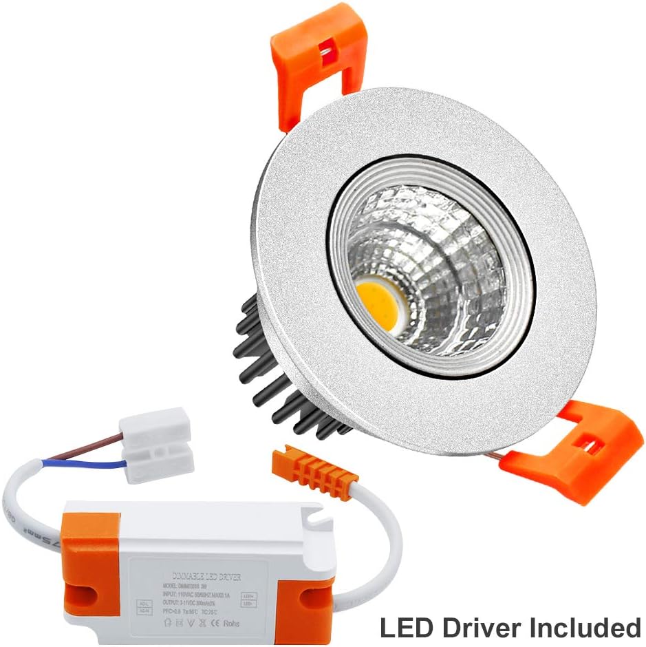 ECO-2 Series Adjustable COB LED Recessed Downlight – Silver Housing – TRIAC Dimmable – 3W/5W/9W – 4-Pack/10-Pack – 3000K–6000K – 100–130V / 200–240V