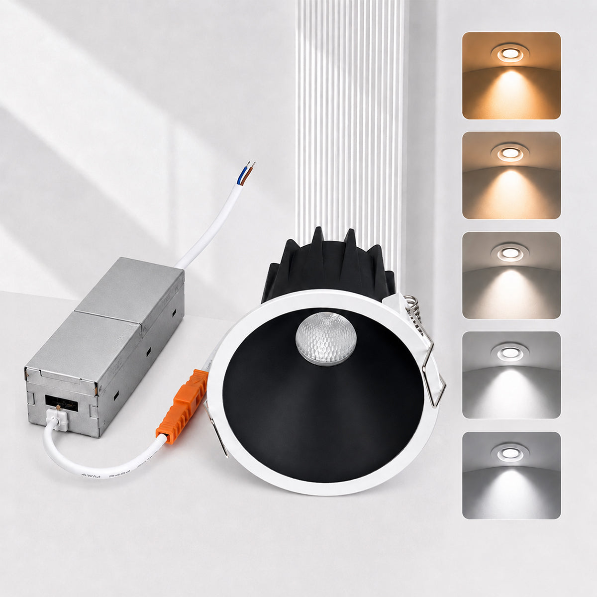 PRO-1C Series Deep Anti-Glare Full Spectrum LED Downlight | 90–140V | 4/12 Pack | 5W / 9W | 5CCT Adjustable | 24° Beam | White Housing | CRI>97 | Commercial Ceiling Recessed Light