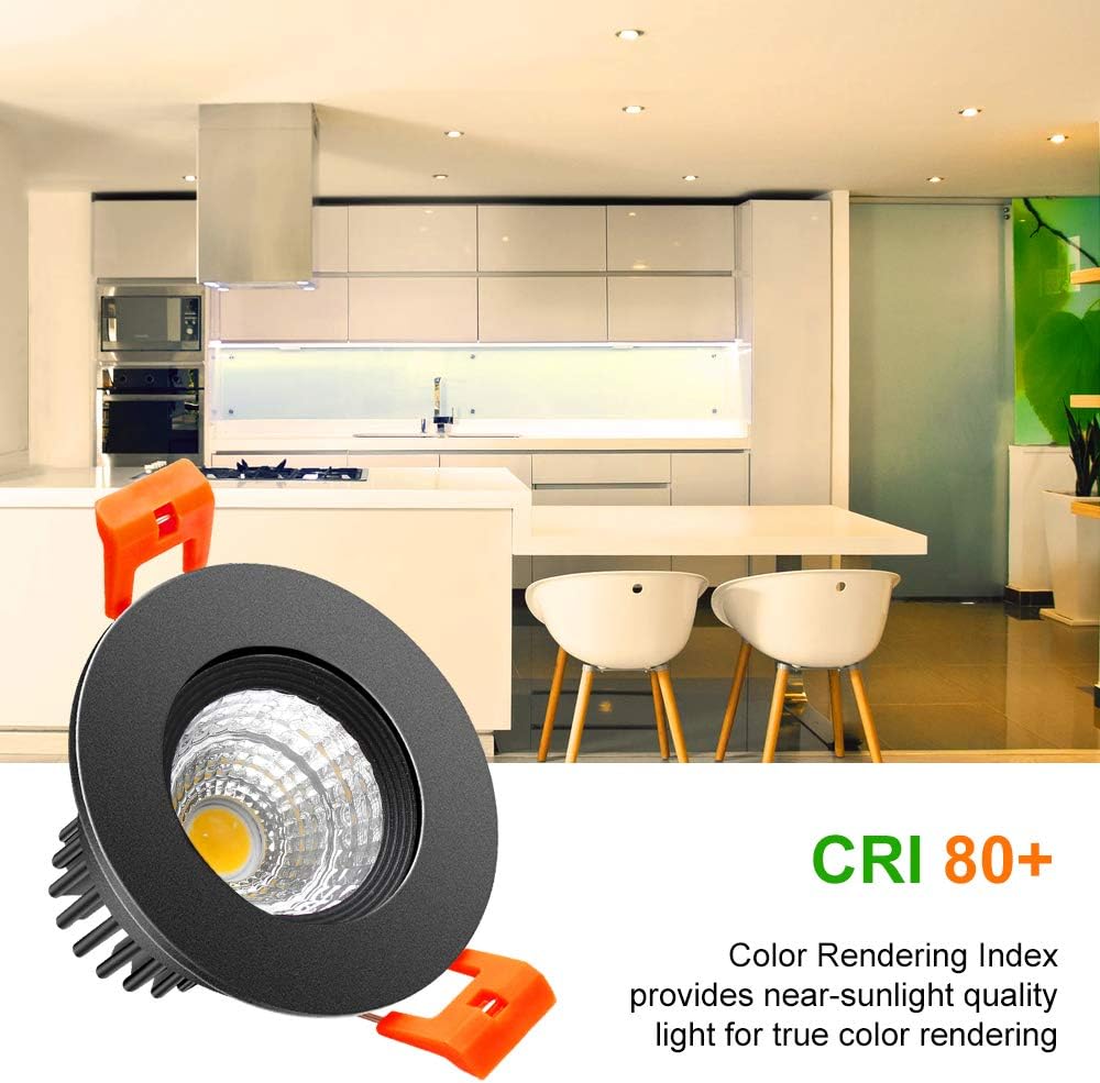 ECO-2 Series Adjustable COB LED Recessed Downlight – Black Housing – TRIAC Dimmable – 3W/5W/9W – 4-Pack/10-Pack – 3000K–6000K – 100–130V / 200–240V
