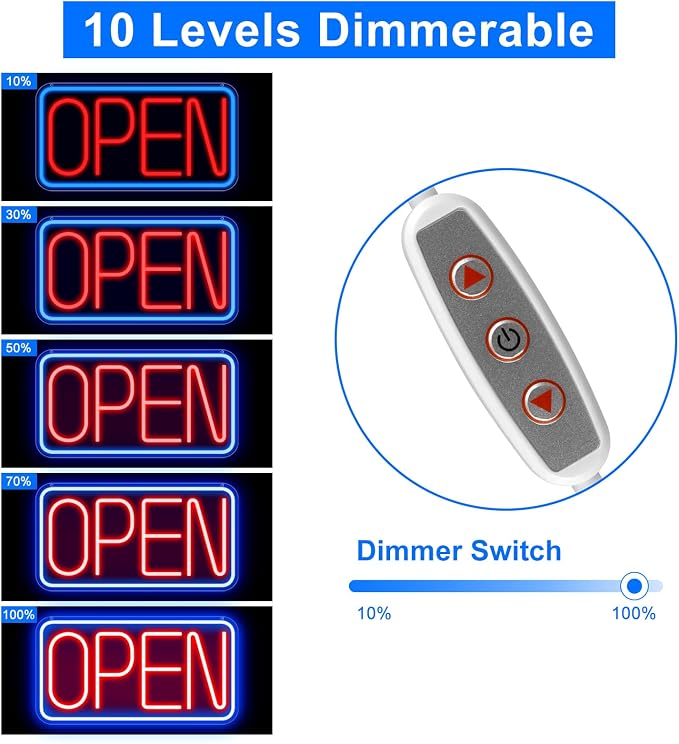 OPEN Silicone Neon Signs – USB Powered | 16×9 inch | Blue + Red Glow | LED Window Hanging Light for Storefronts