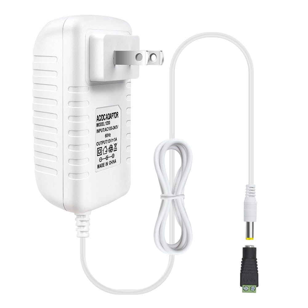 12V Power Supply Adapter 12W/24W/36W, AC 100–240V Input, Wall Plug Transformer, White Case — US Plug, LED Driver for Strip/CCTV/Electronics