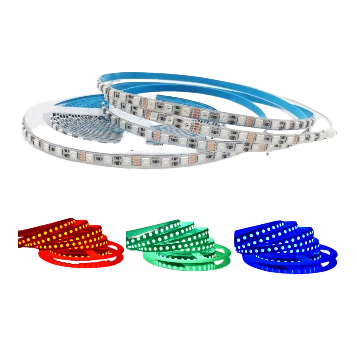 RGB LED Strip Light | 12V DC | SMD5050, 120 LEDs/M, 5M (16.4FT) Roll | 5mm White PCB | IP00/IP65/IP67 Options | Strip Only & Complete Kit