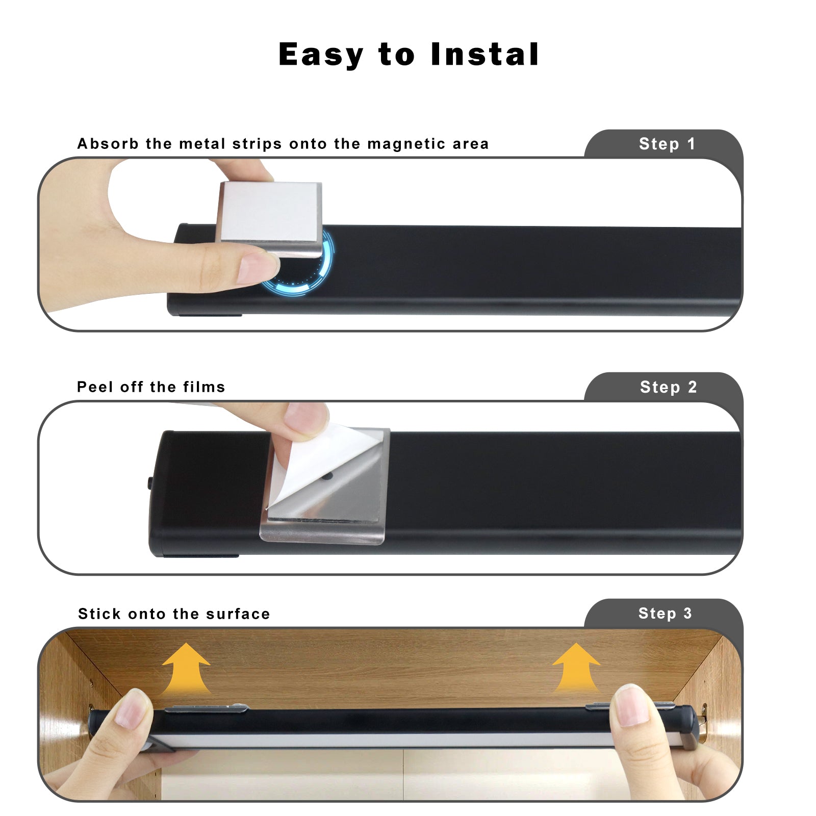 2er-Pack wiederaufladbare Unterschrankleuchten – 10" / 12,7" | 3 CCT (3000 K/4000 K/6000 K) | Bewegungssensor und Touch-Dimmung | Schlankes magnetisches Design | Schwarzes Finish 