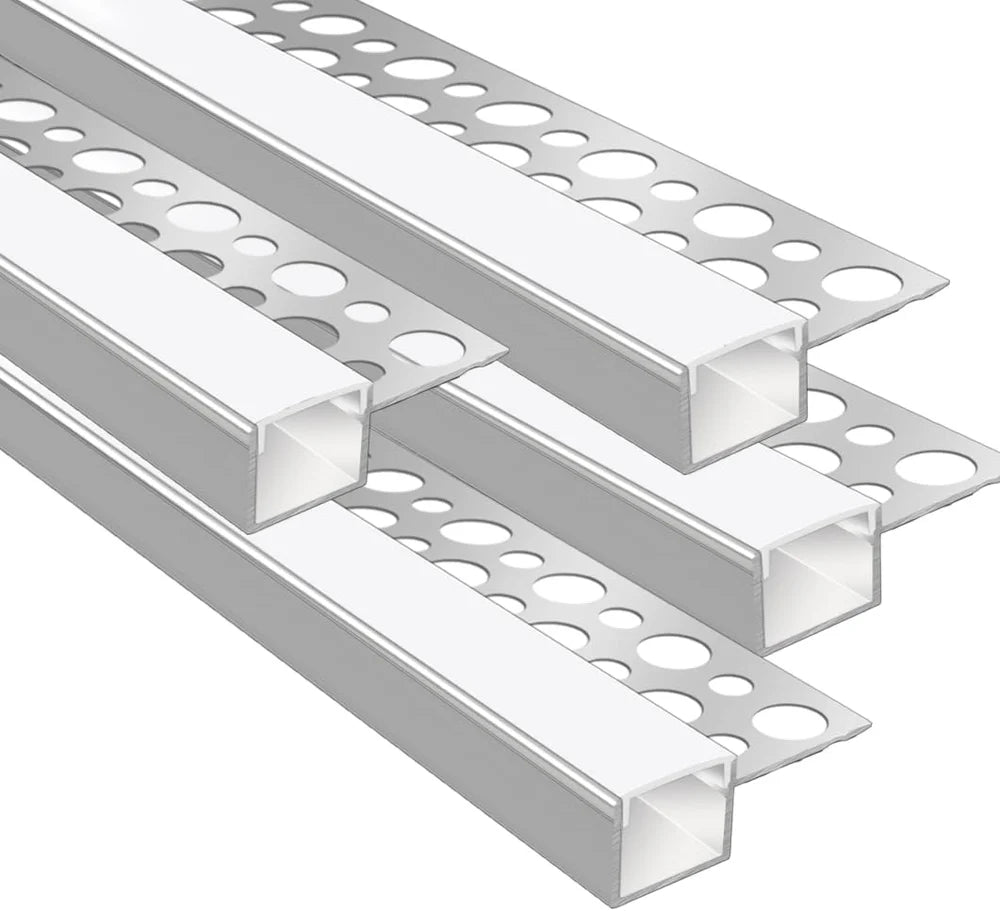 One-Sided Plaster-in Drywall LED Aluminum Channels– Fit for 1 to 13mm LED Strip | Silver | Milky White Cover | 1 / 2 / 3 Meter | Silver | Milky White Cover | 50 / 100 -Pack