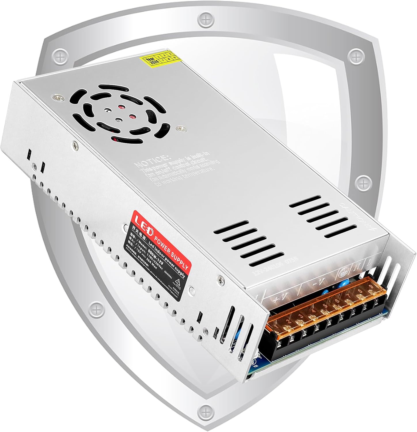 DC 12V/24V Switching Power Supply 300W–600W, AC 110/220V Input, High Power LED Driver Transformer, Cooling Fan Metal Case, CE/FCC/RoHS Certified