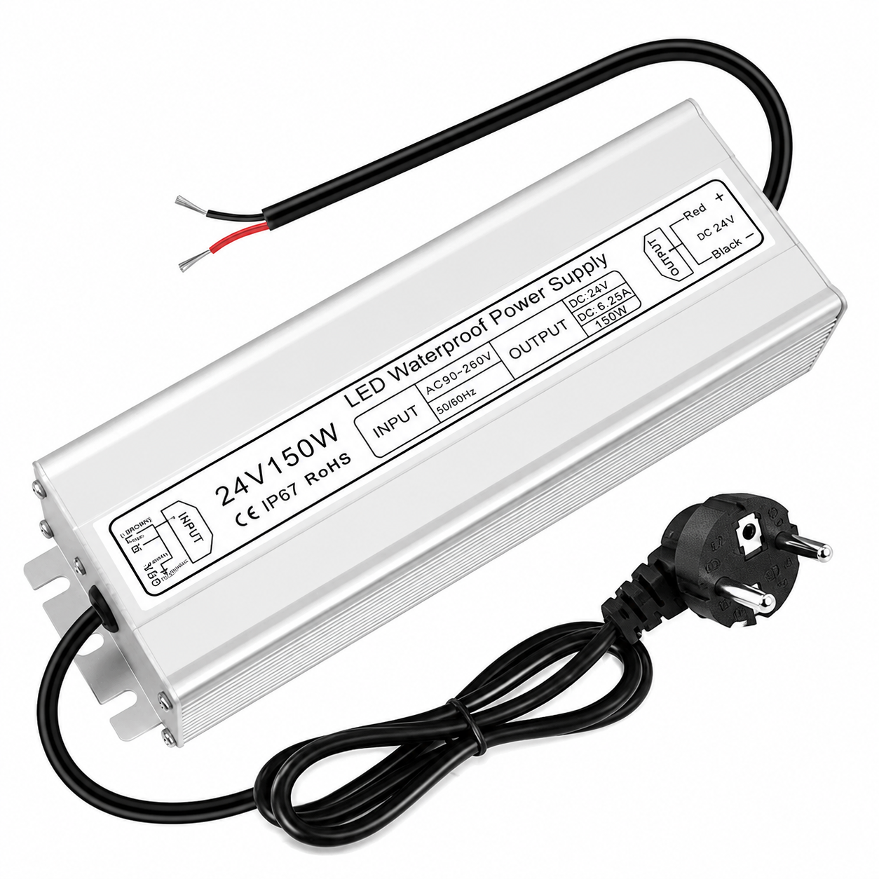 Wasserdichtes 24-V-LED-Netzteil, 30–300 W, 90–265 V Eingang, Einzel-/Doppelkabelausgang, LED-Treiber für den Außenbereich, CE/RoHS/FCC – Optionen für US-/UK-/EU-Stecker und Kabel 
