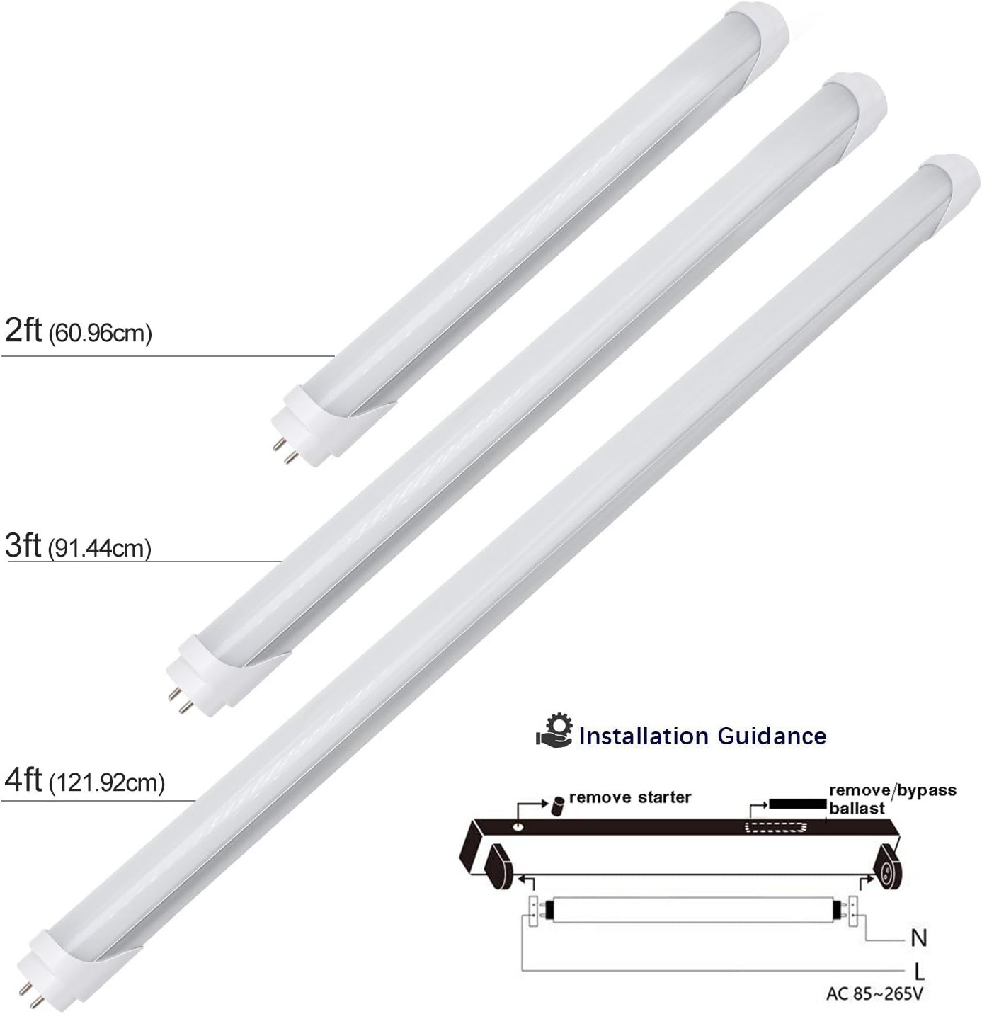 4ft Retrofit T8 LED Tube Light – 20W – Ballast Bypass – Frosted Lens – Warm / Natural / Daylight White – 4-Pack or 20-Pack – AC90-240V Non-Dimmable