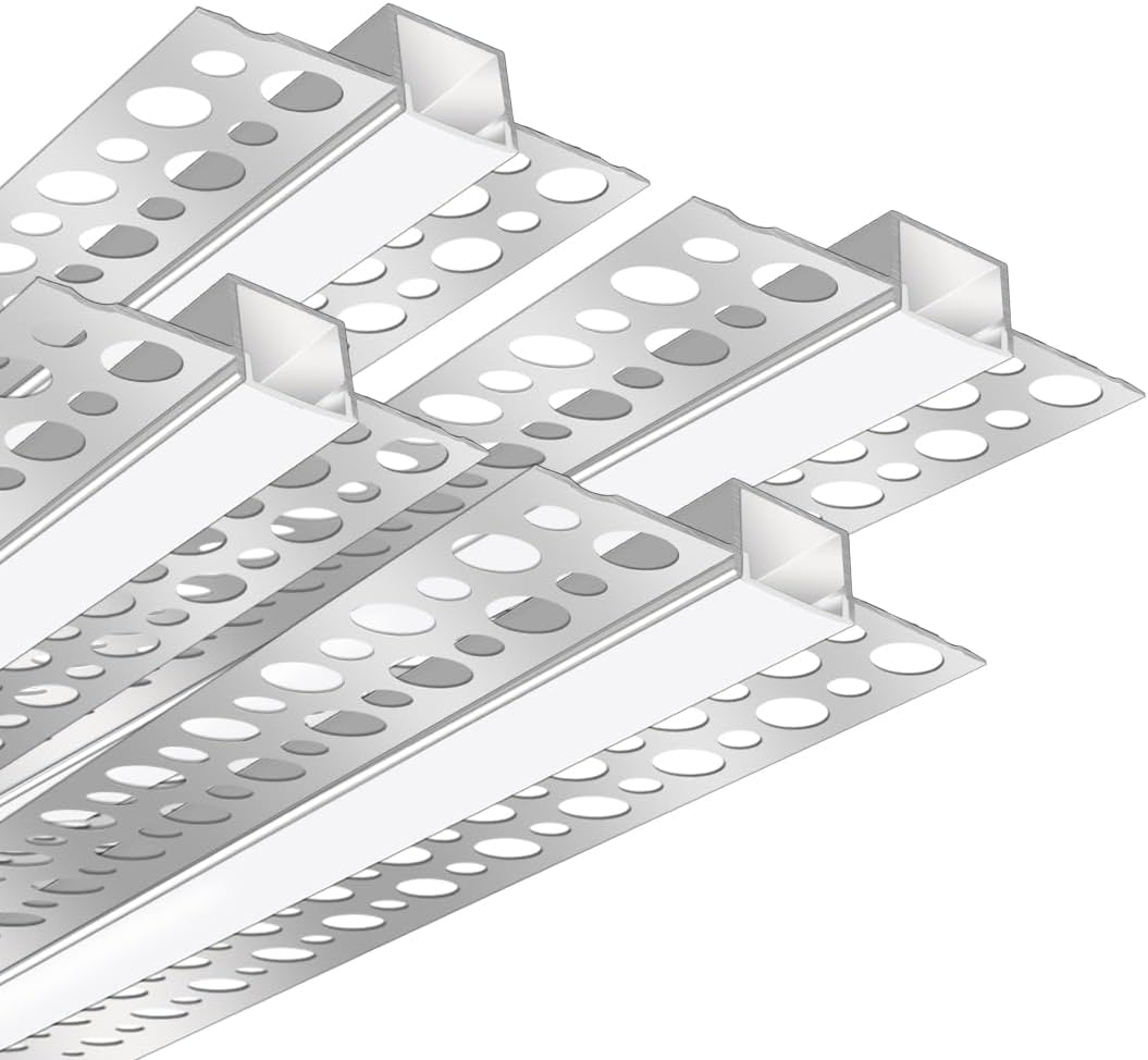 Double-Sided Plaster-in Drywall LED Aluminum Channels– Fit for 1 to 9mm LED Strip | 1Meter | Silver | Milky White Cover | 4 / 6 / 10 -Pack | Local Stock US/UK
