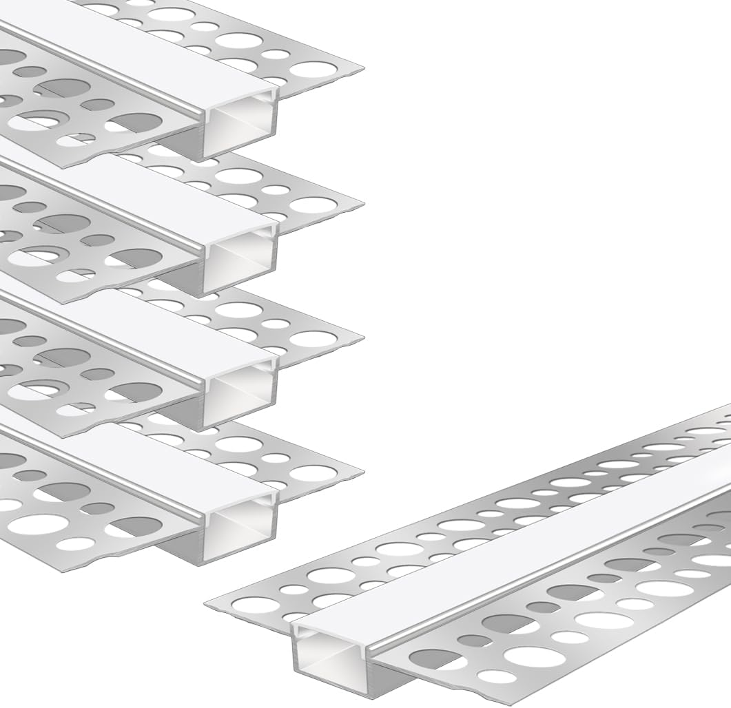 Double-Sided Plaster-in Drywall  LED Aluminum Channels– Fit for 1 to 20mm LED Strip | Silver | Milky White Cover | 1 / 2 / 3 Meter | Silver | Milky White Cover | 50 / 100 -Pack