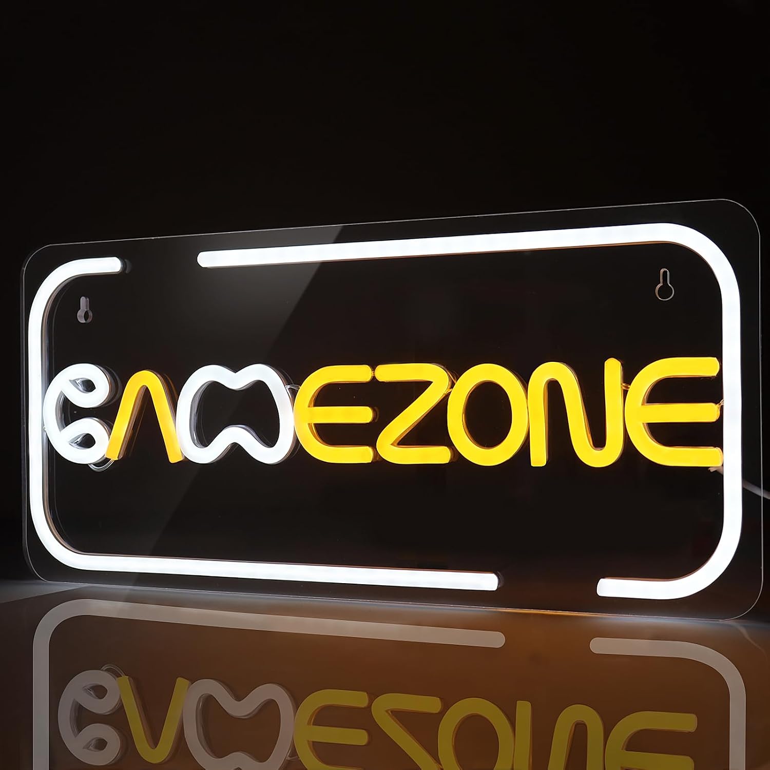 Good Vibes LED Sign – GAME ZONE Silicone Neon Sign – 16.2×7.1 Inch | 5V USB Powered White & Orange Glow LED Wall Light | Neon Lamp with Accessories Included | Hanging Gaming Decor for Gaming Room, Bedroom, Setup & Party Spaces