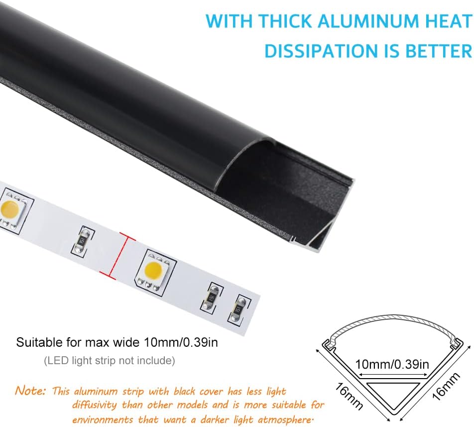 V Shape LED Aluminum Channels – Fit for 1 to 10mm LED Strip | 1Meter | Silver / Black | Milky White / Black Cover | With Installation Accessories | 5 / 6 / 10 / 12 / 20 / -Pack | Local Stock US/UK