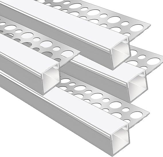 One-Sided Plaster-in Drywall LED Aluminum Channels– Fit for 1 to 9mm LED Strip | 1 / 2 / 3 Meter | Silver | Milky White Cover | 50 / 100 -Pack