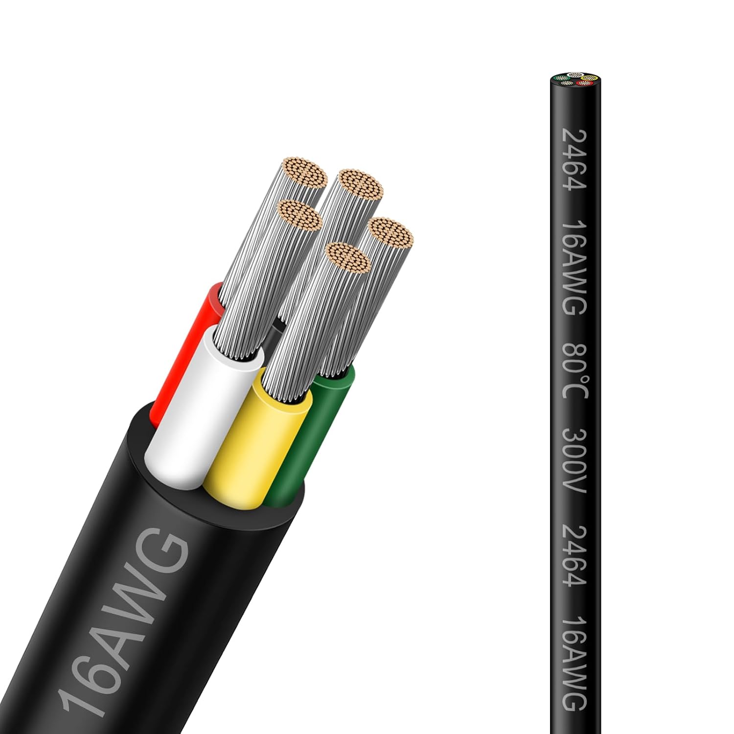 16 AWG Electrical Cable, 2/3/4/5 Core Stranded Tinned Copper Wire, Black/White PVC Sheathed Multi-Conductor Extension Cord for Wiring, 10/20/50m (33ft–165ft) Options