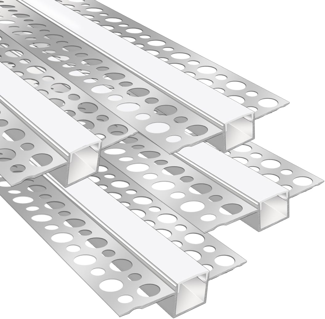 Double-Sided Plaster-in Drywall  LED Aluminum Channels– Fit for 1 to 12mm LED Strip | 1Meter | Silver | Milky White Cover | 4 / 6 / 10 -Pack | Local Stock US/UK