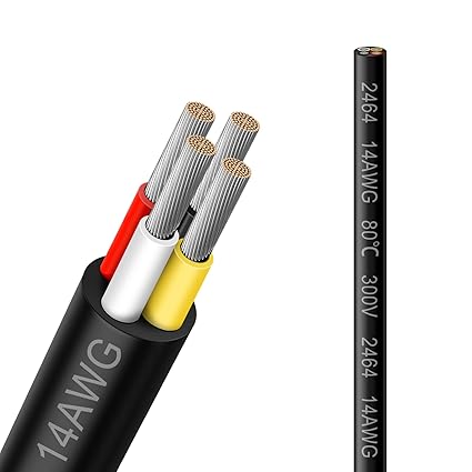 14 AWG Electrical Wire, 2/3/4/5 Conductor Stranded Tinned Copper Cable, Black/White PVC Multi-Core Extension Cord, Flexible Control Wire — 10/20/50m (33ft–165ft) Options