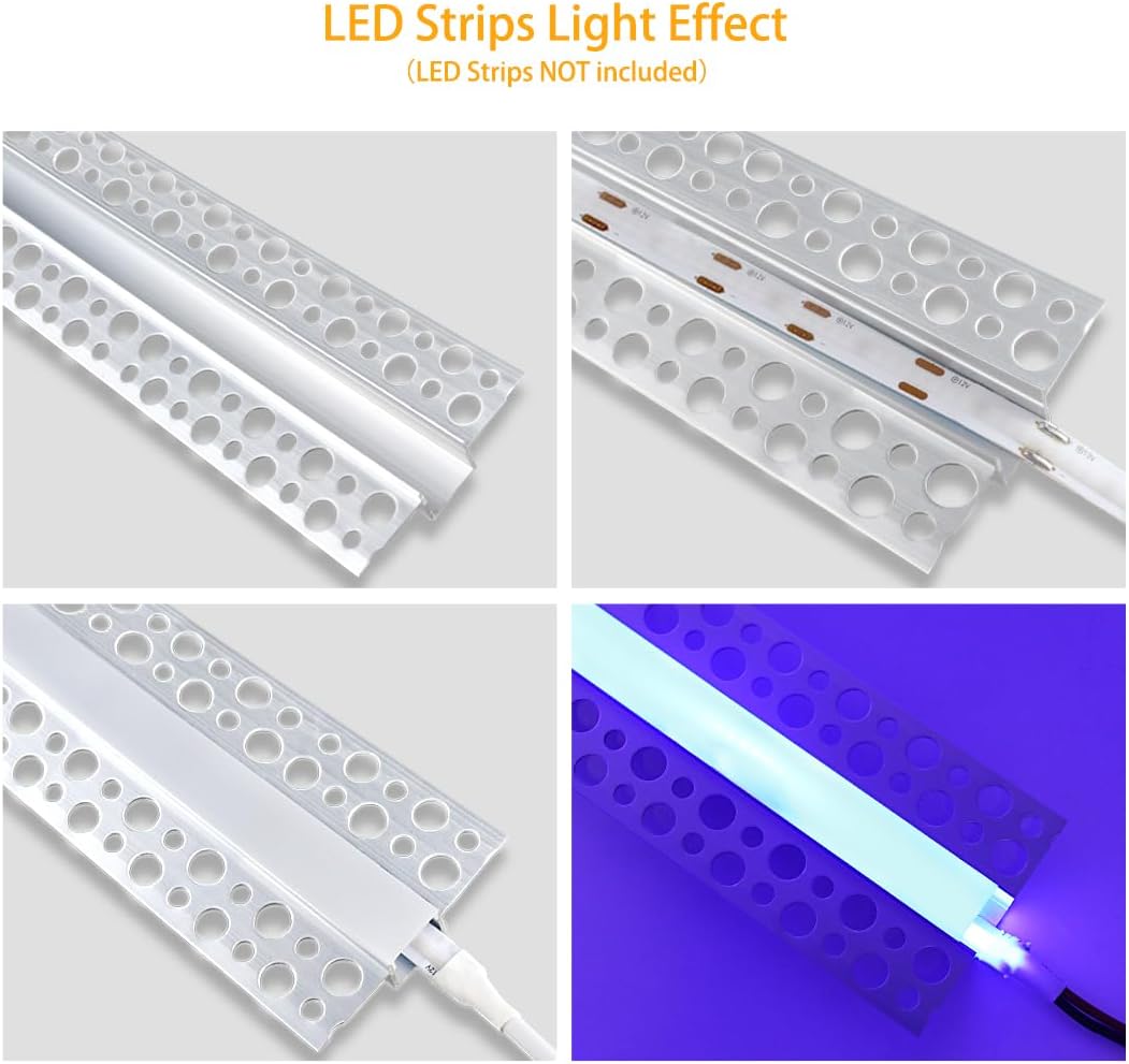 Double-Sided Plaster-in Drywall LED Aluminum Channels– Fit for 1 to 9mm LED Strip | 1Meter | Silver | Milky White Cover | 4 / 6 / 10 -Pack | Local Stock US/UK