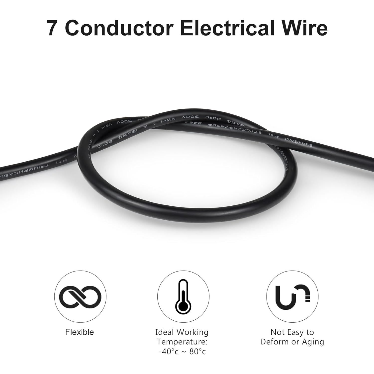 22 AWG Electrical Cable, 6/7/8 Core Stranded Tinned Copper Multi-Conductor Wire, Black/White PVC Sheathed Flexible Control Wire, 10/20/50m (33ft–165ft) Options