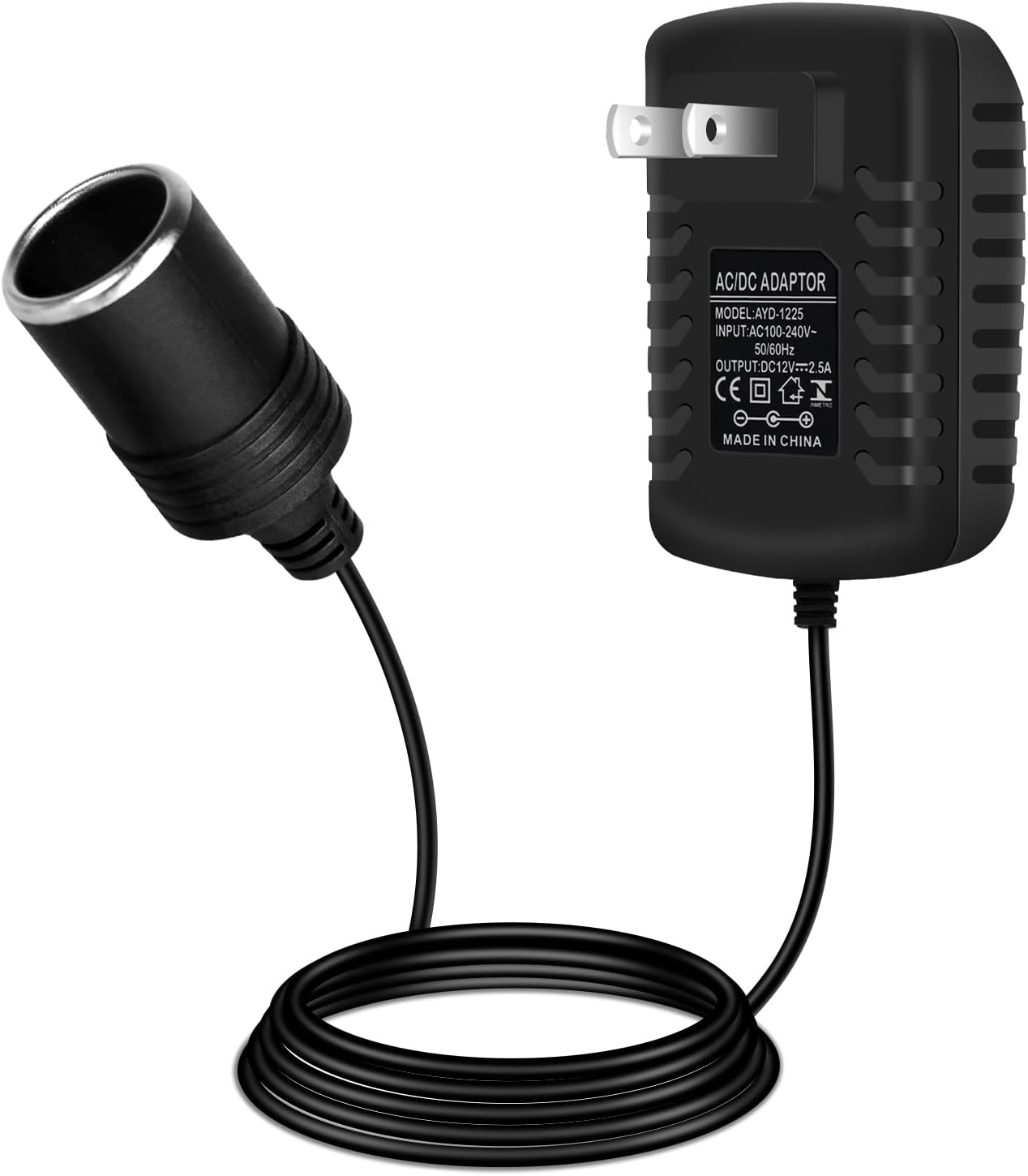 DC 12V Cigarette Lighter Power Supply Adapter 12W–36W, AC 100–240V to 12V Converter Transformer, Car Socket Charger for Pump, Cooler, LED Lights — US Plug
