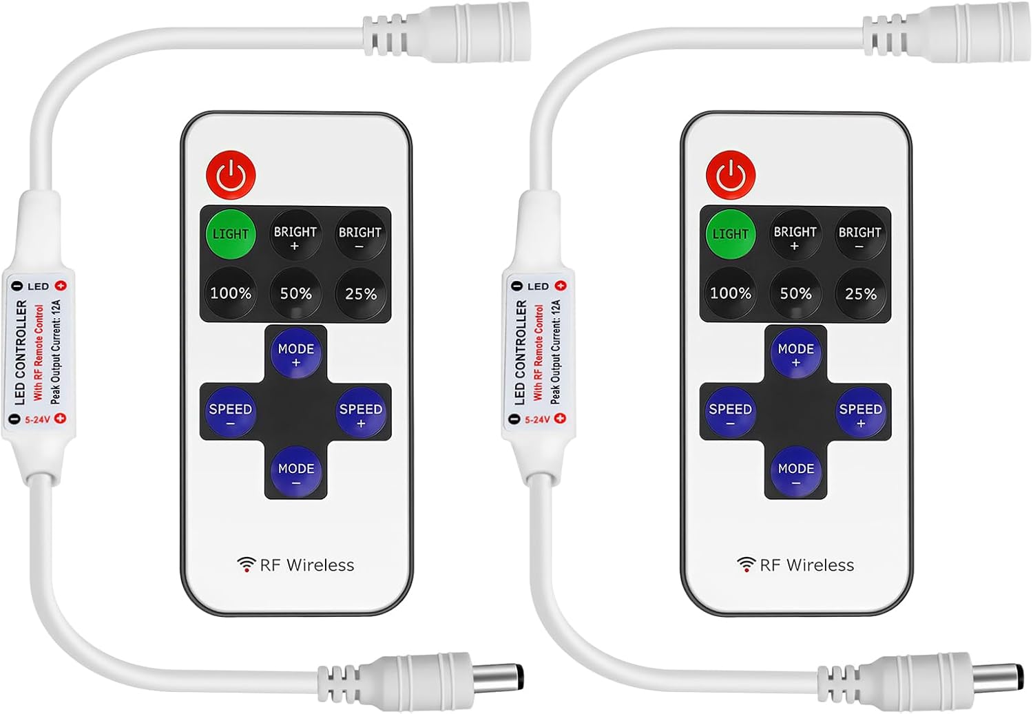 LED Strip Controller – 5V/24V – White RF Remote with Dimmer Function | For Single Color 5050/3528 Strips
