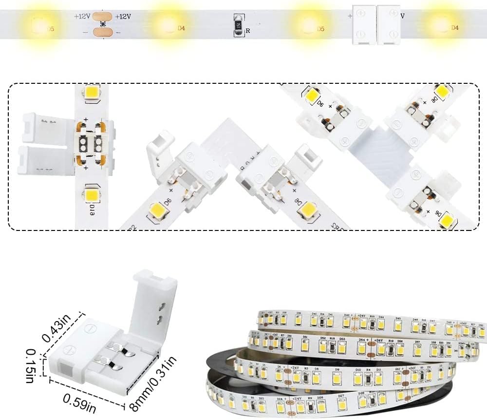Transparent Crystal LED Strip Connectors – 10mm 4Pin Solderless Clips | Strip to Wire / Strip to Strip / Female Plug – Bulk Wholesale 600pcs MOQ | Factory Direct
