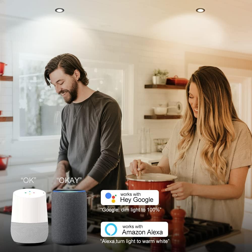 Smart WiFi Recessed Lighting | 2Inch 5W | Dimmable RGB & CCT 2700-6500K | 100–240V | Black Housing | Compatible with Alexa and Google Home | 4 / 6 / 10-Pack