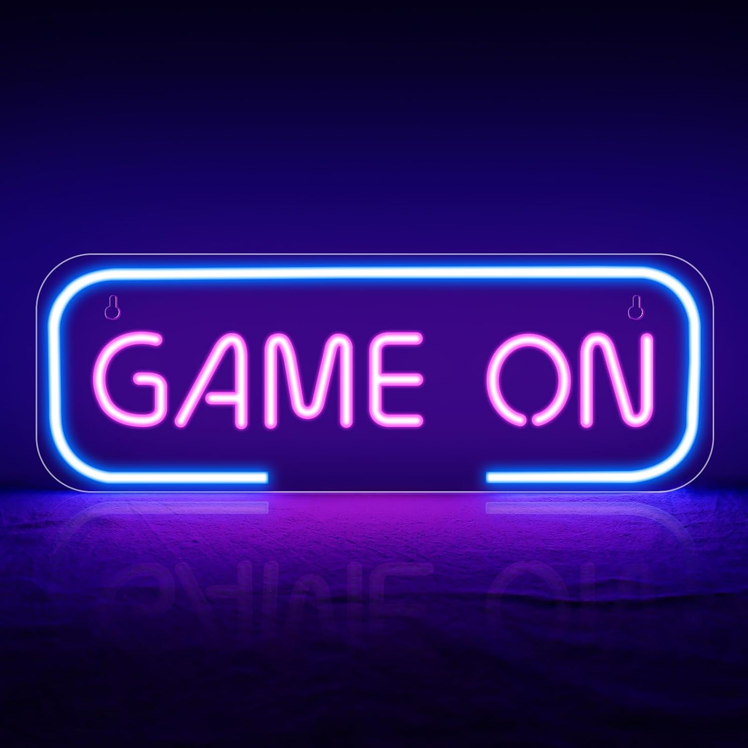Good Vibes LED Sign – GAME ON Silicone Neon Sign – 15.7×5.6 Inch | 5V USB Powered Dimmable Blue & Pink Glow LED Wall Light | Neon Lamp with Accessories Included | Hanging Gaming Decor for Gaming Room, Bedroom, Setup & Party Spaces