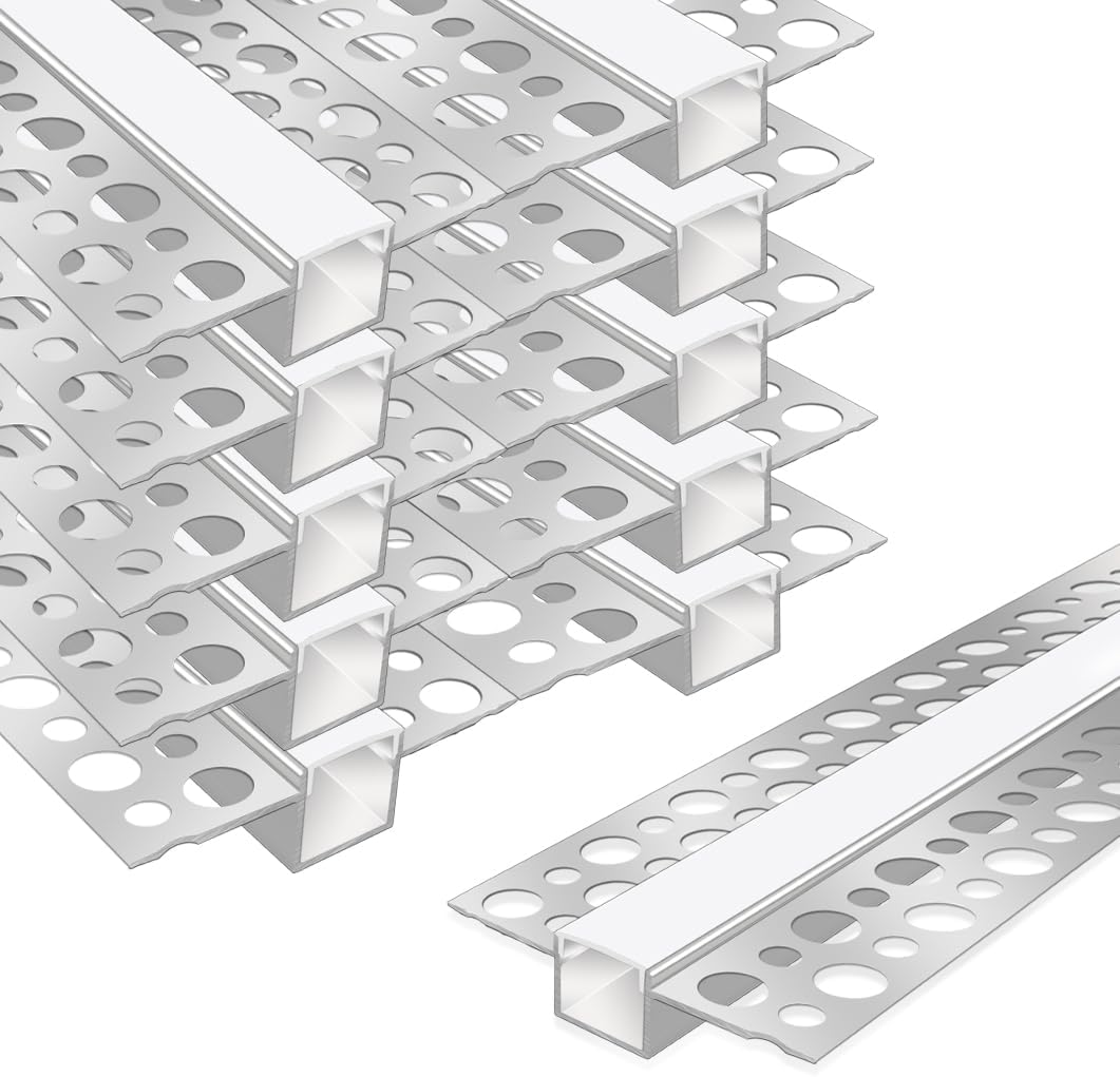 Double-Sided Plaster-in Drywall  LED Aluminum Channels– Fit for 1 to 12mm LED Strip | 1Meter | Silver | Milky White Cover | 4 / 6 / 10 -Pack | Local Stock US/UK