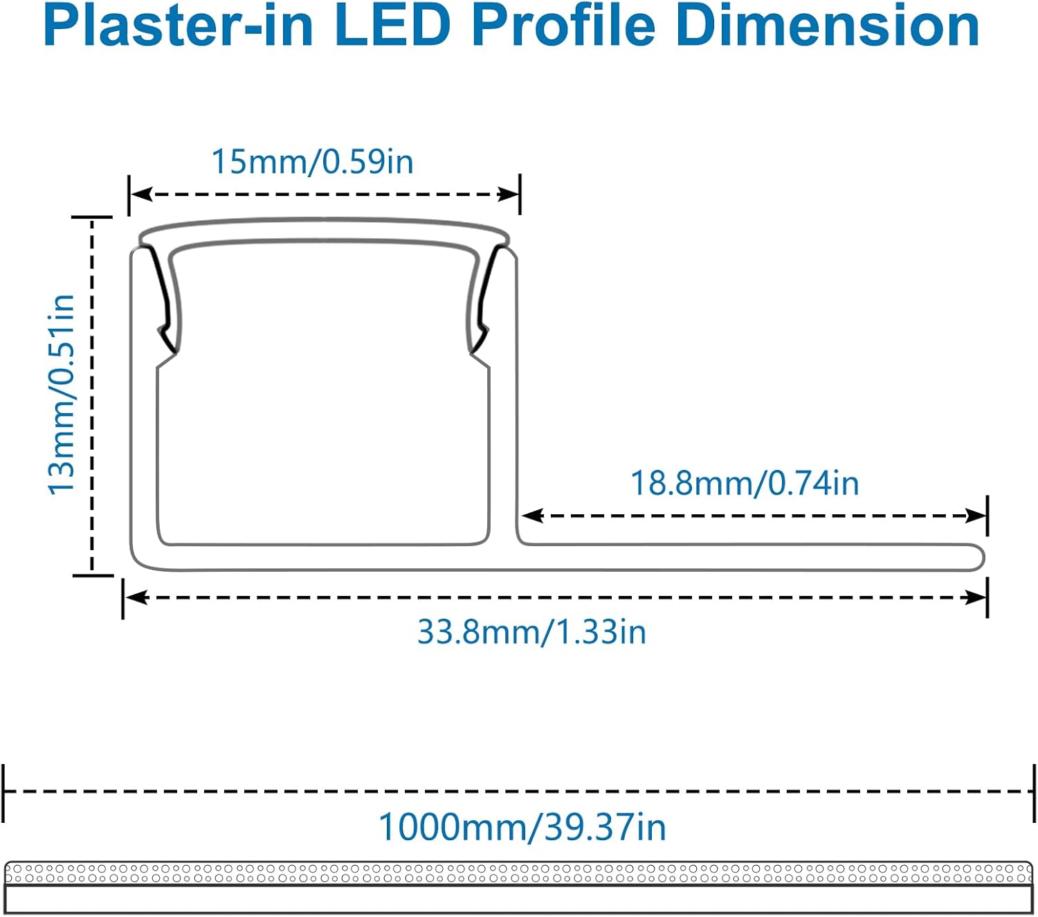 One-Sided Plaster-in Drywall LED Aluminum Channels– Fit for 1 to 12mm LED Strip | 1Meter | Silver | Milky White Cover | 4 / 6 / 10 -Pack | Local Stock US/UK