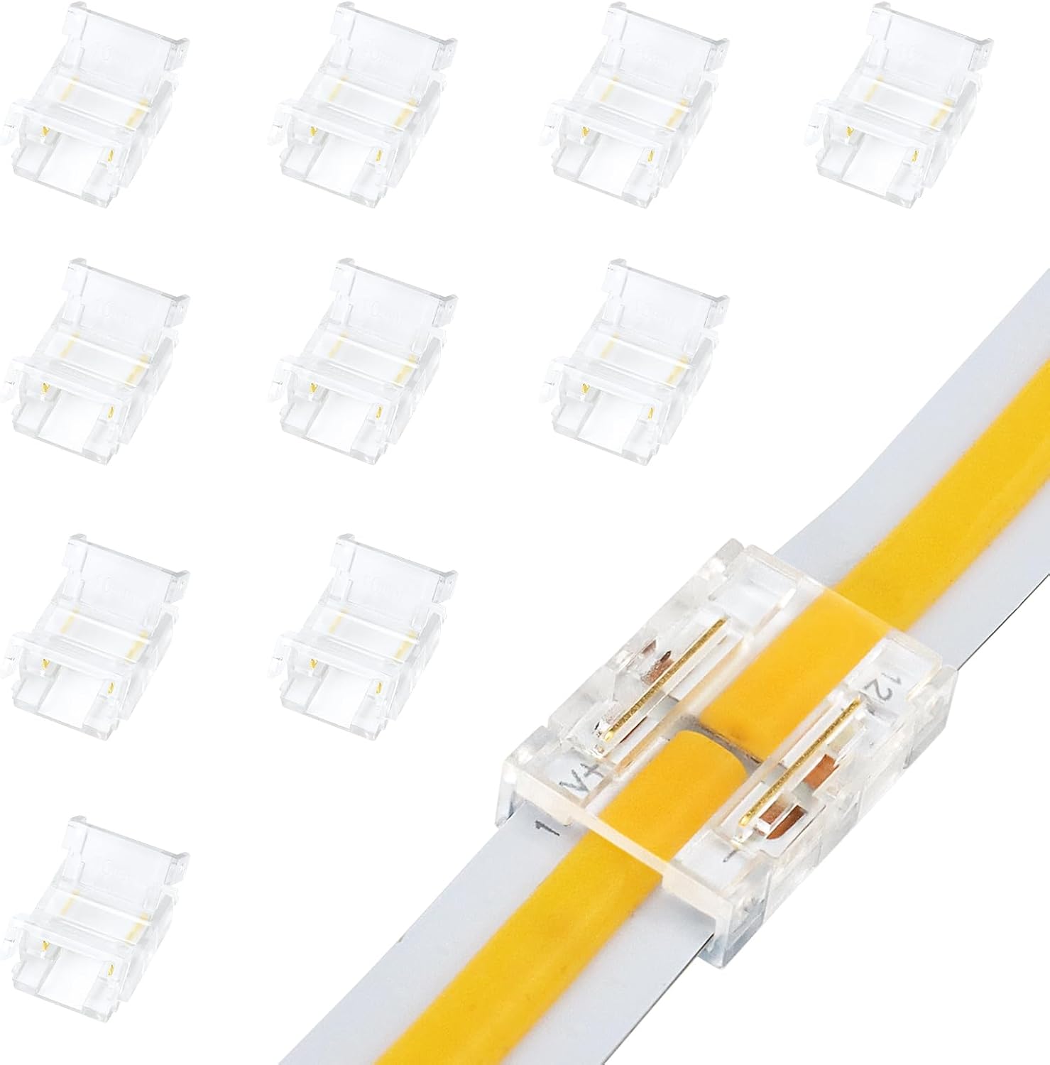 Transparent Crystal LED Strip Connectors – 10mm 2Pin Solderless Clips | Strip to Wire / Strip to Strip / DC Adapter – Local Stock US/UK