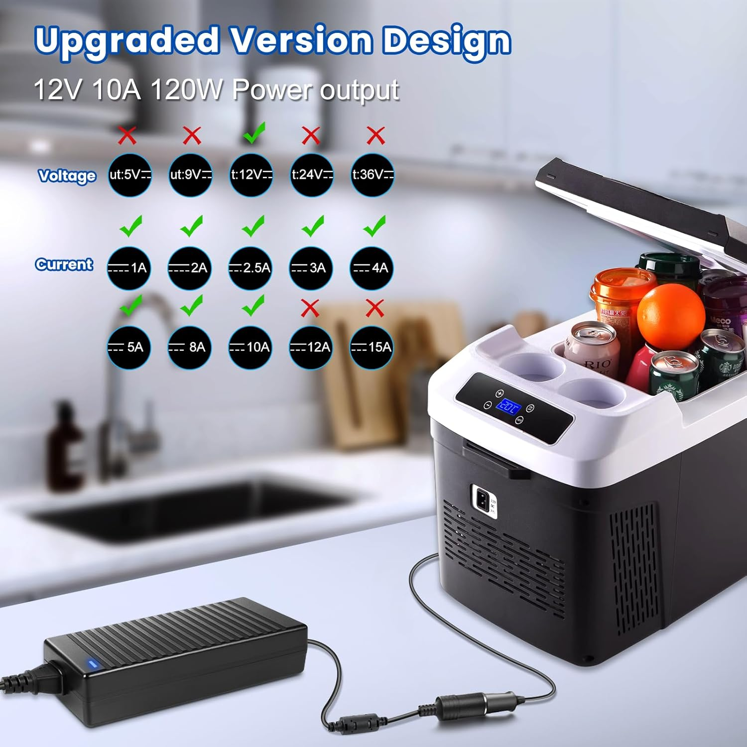 DC 12 V Zigarettenanzünder-Tischnetzteiladapter 60 W–120 W, AC 100–240 V Eingang, Konvertertransformator mit US/UK-Stecker – für Autozubehör, Luftpumpe, Kühler und Elektronik