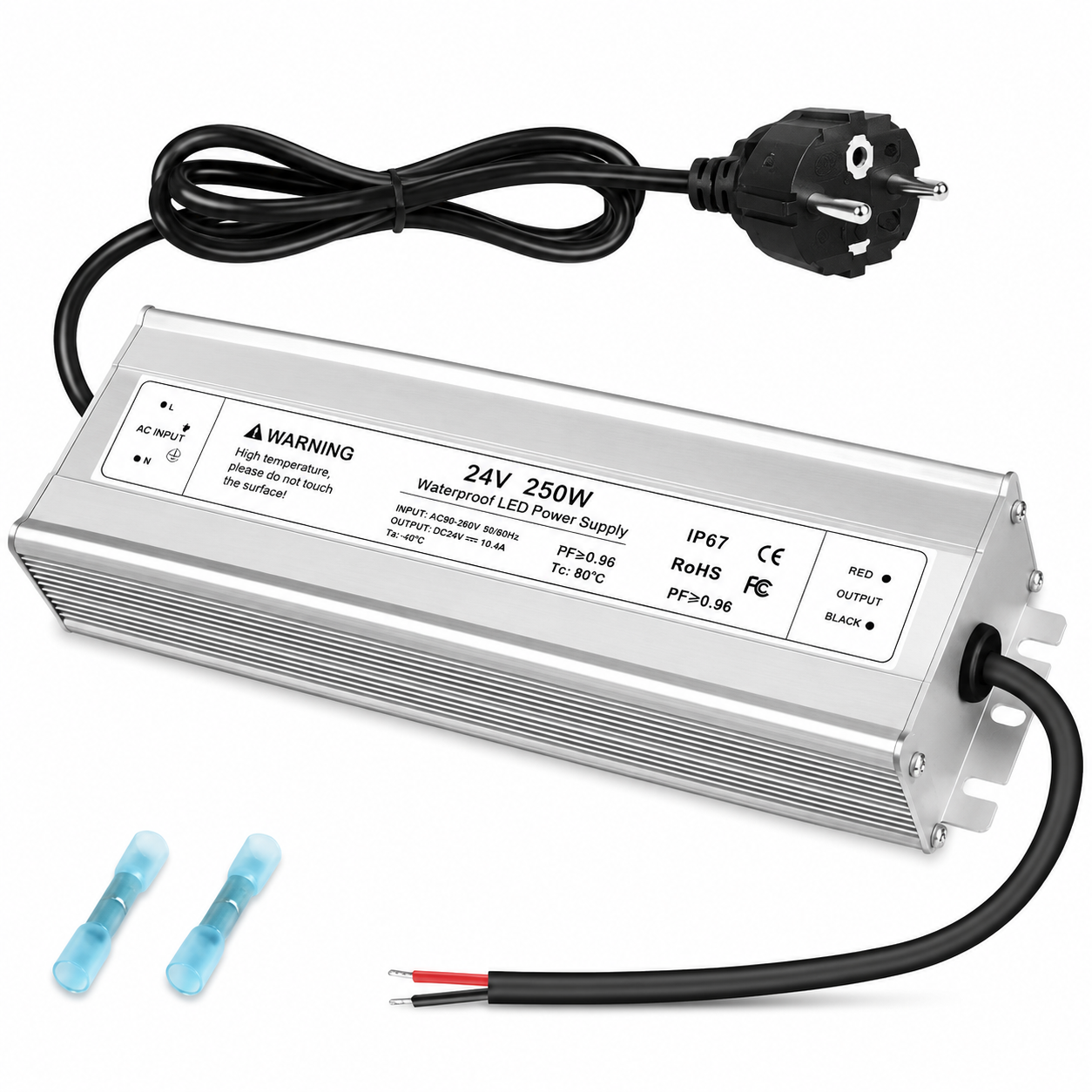 Wasserdichtes 24-V-LED-Netzteil, 30–300 W, 90–265 V Eingang, Einzel-/Doppelkabelausgang, LED-Treiber für den Außenbereich, CE/RoHS/FCC – Optionen für US-/UK-/EU-Stecker und Kabel 