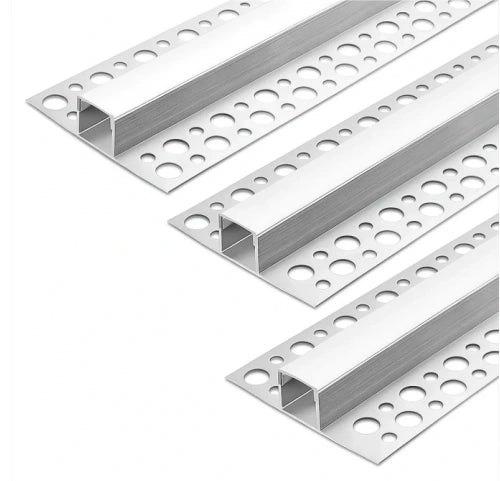 Double-Sided Plaster-in Drywall  LED Aluminum Channels– Fit for 1 to 12mm LED Strip | Silver | Milky White Cover | 1 / 2 / 3 Meter | Silver | Milky White Cover | 50 / 100 -Pack